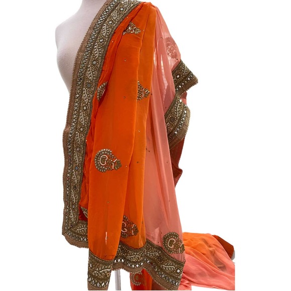 Women's Orange & Pink Ombre Indian Saree-Sari - Picture 1 of 7
